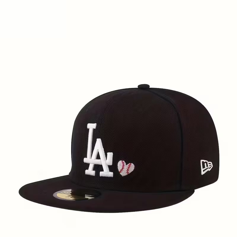 Black Flat Brim Snapback Hat – LA Logo & Heart Accents
