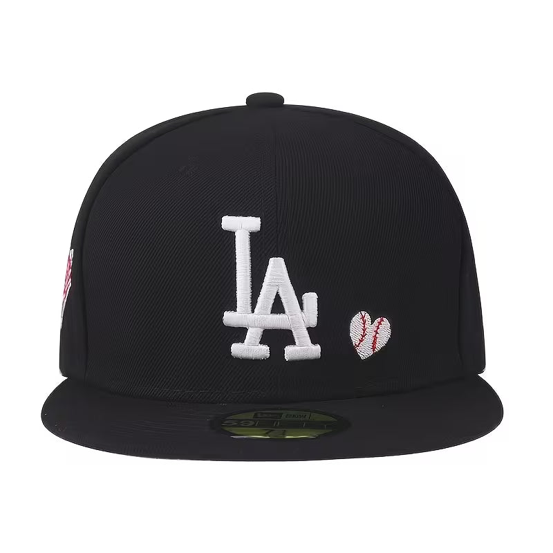 Black Flat Brim Snapback Hat – LA Logo & Heart Accents
