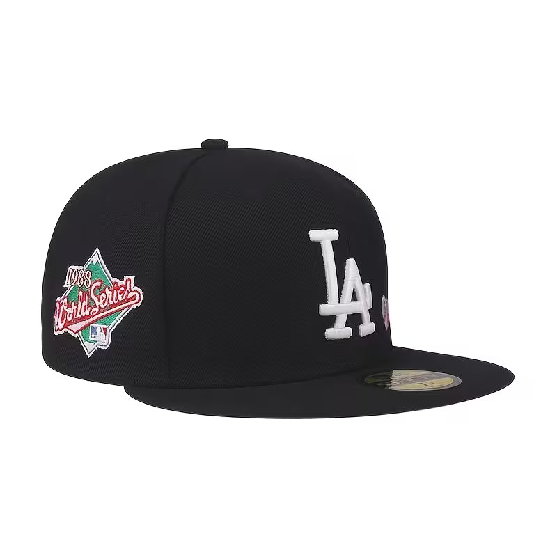 Black Flat Brim Snapback Hat – LA Logo & Heart Accents