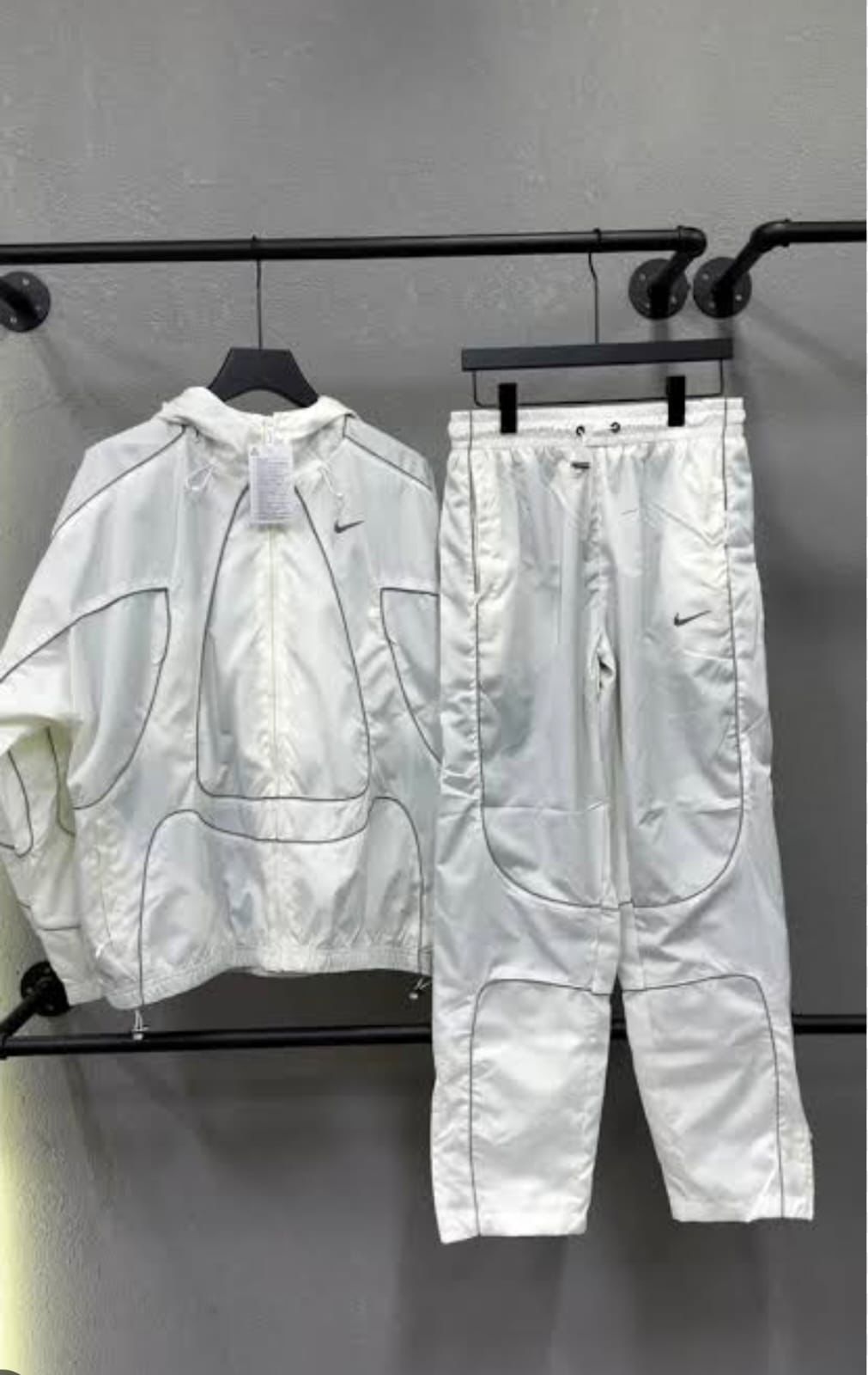 Nike Woven Tracksuit – White/Black Outline (Futuristic Edition)