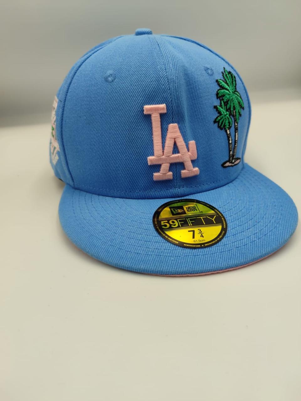 New Era LA Dodgers 59FIFTY Fitted Cap – Palm Tree Edition (Sky Blue/Pink)
